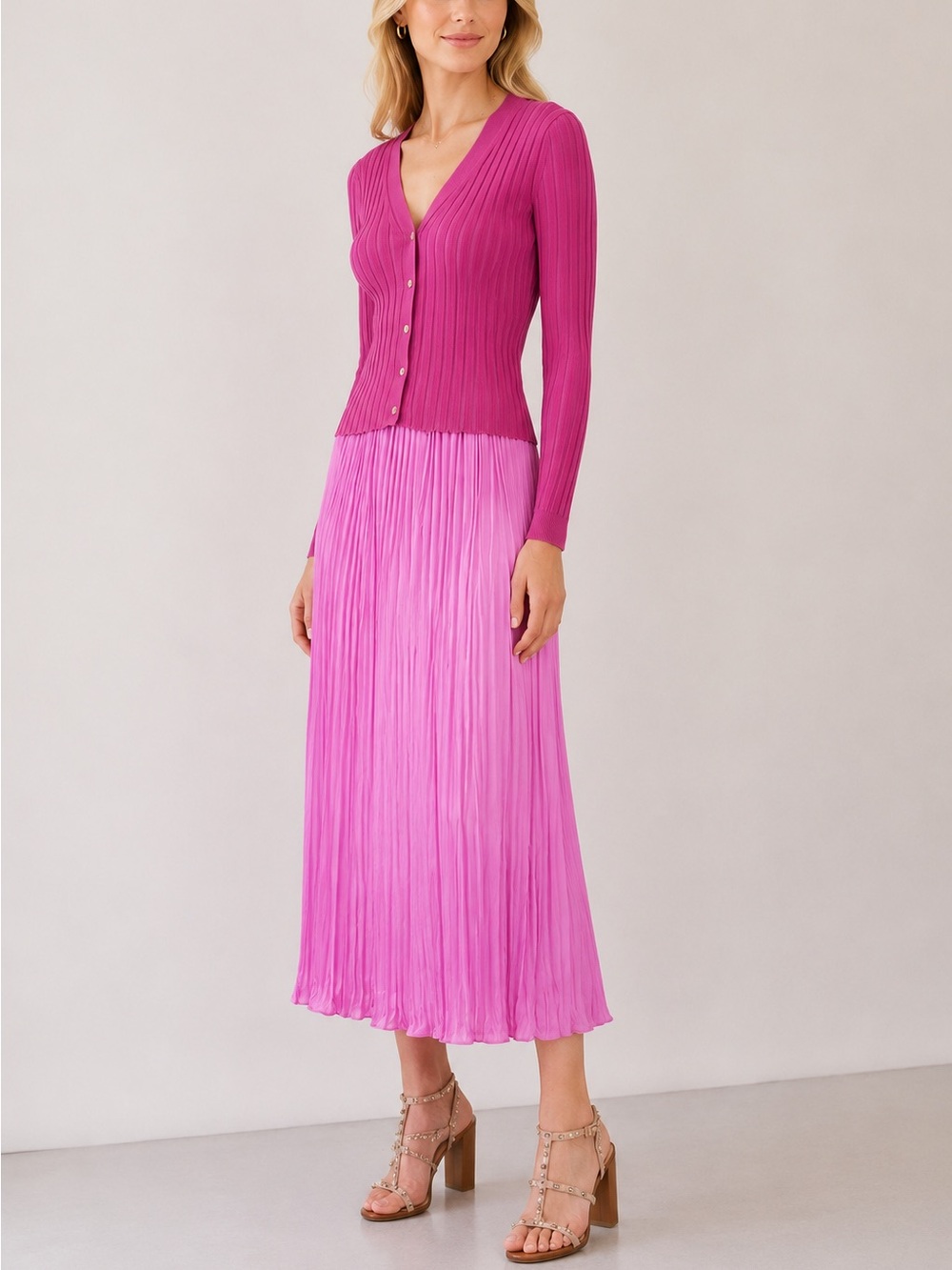 VINCE Pink Pleated Midi Skirt Size S/P